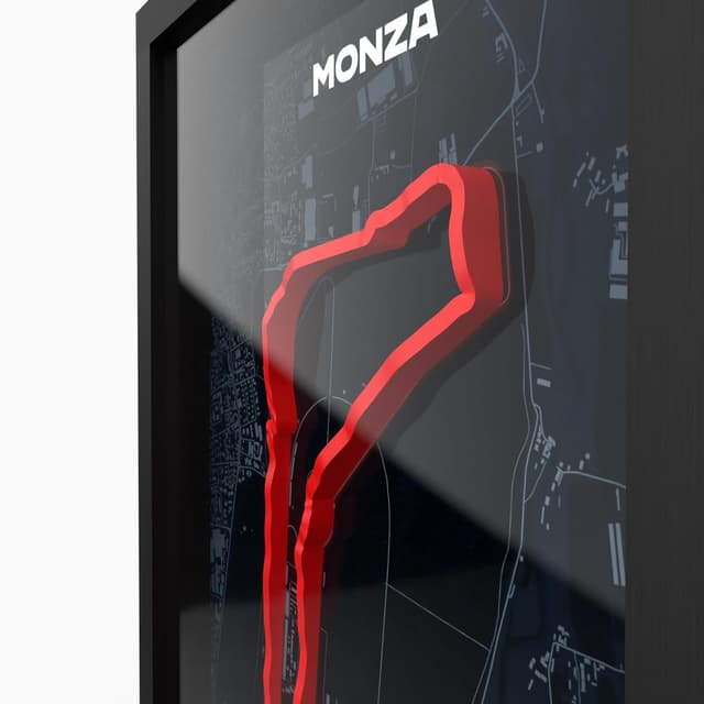 Detalle 2 de Monza 3D Motorsport A4 Poster im Holzrahmen – 3D-Druck mit 2000 dpi und Glasfront