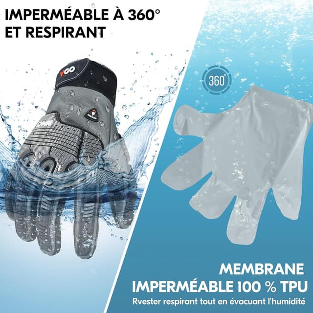 Detalle de VGO CA7722FLWP : paire de gants de mécanicien d’hiver imperméables jusqu’à -20 ℃
