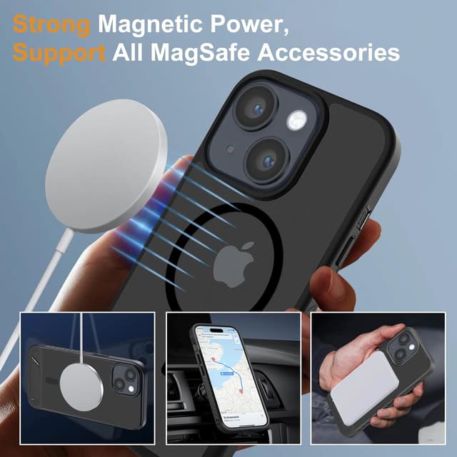 Detalle de Coque magnétique jrester pour iPhone 13 avec support + protections écran et caméra (TPU/PC) – Noir