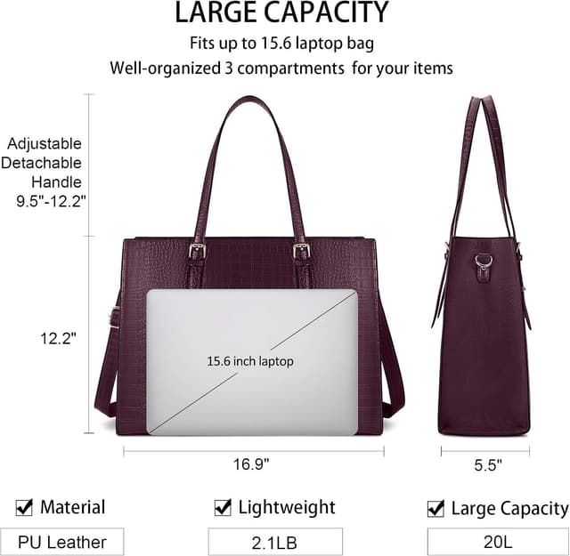 Detalle 2 de Lubardy Faux Crocodile Laptop Tote Bag for Women (15.6 Inch) – Grape purple