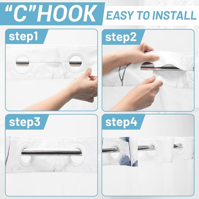 Detalle de WITHLOC No Hook Shower Curtain with Snap-in Liner (Watercolor Floral, Plants Blue/Beige) — 71 x 74 Inch