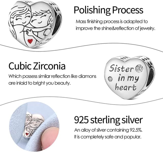 Detalle de Pandach Damen Charm Anhänger aus 925 Sterling Silber mit Zirkonia – kompatibel mit europäischen Charm-Armbändern und Ketten