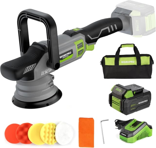 Detalle de WORKPRO Polisseuse de voiture sans fil 20V orbitale double action, 7 vitesses (2000–5000 tr/min)