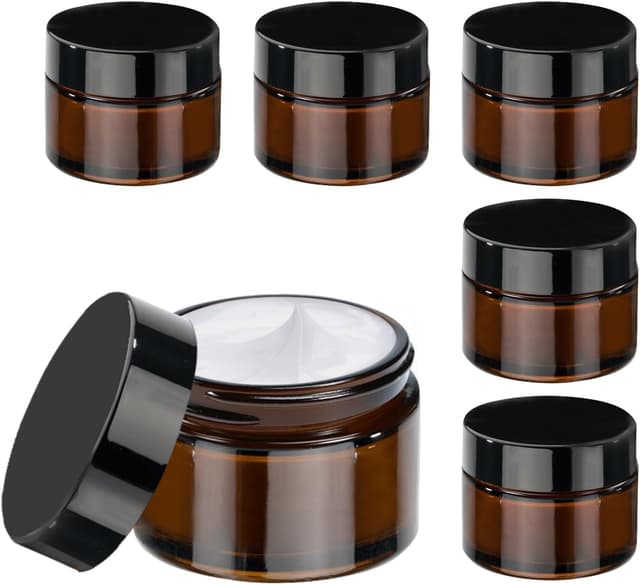 Detalle de 50ml Amber Glass Jars (6 Pack) by GAUATO – Reusable cosmetic storage pots with lids, for creams, lotions & travel