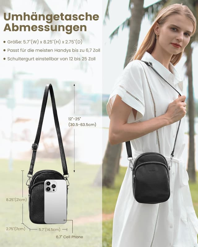 Detalle de befen Echtleder Handytasche zum Unhängen für Damen mit RFID-Blockierung und Kartenfächern