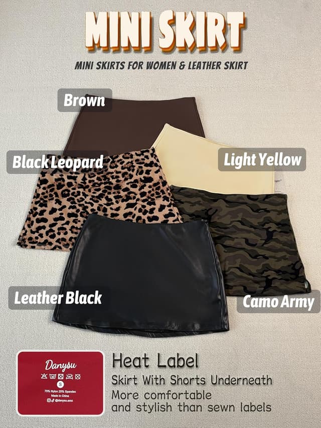 Detalle de Danysu Stretchy Mini Skorts Low Waist Skirt with Shorts & Side Slit