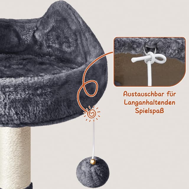 Thumbnail 6 de Yaheetech Kratzbaum 193 cm XXL deckenhoch mit 8 Sisalstämmen, 2 Katzenhöhlen & 3 Aussichtplattformen (dunkelgrau)