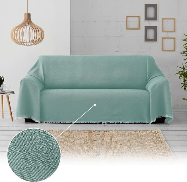 Detalle 2 de Textilhome Copridivano e Copriletto Multiuso Dante in plaid foulard Acquamarina, 230x285 cm, copertura per divano e letto