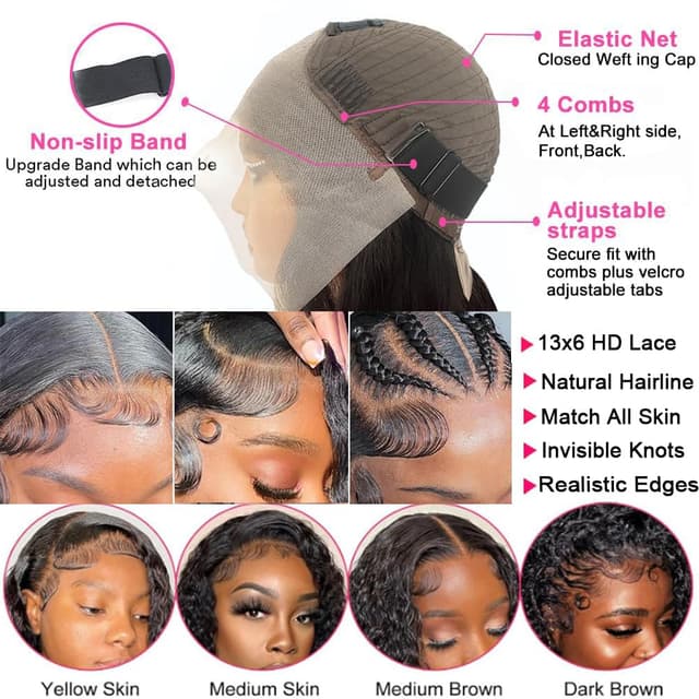 Detalle 2 de TONHONK 30-Inch Deep Wave Lace Front Wig (13x6 HD Lace, 200% Density, Human Hair, Glueless)