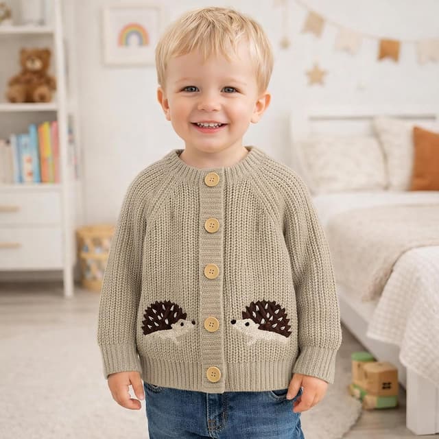 Detalle 2 de Yoolhamy Baby Strickjacke für Kleinkinder mit Igel-Design – warmer Cardigan mit Knöpfen, Unisex
