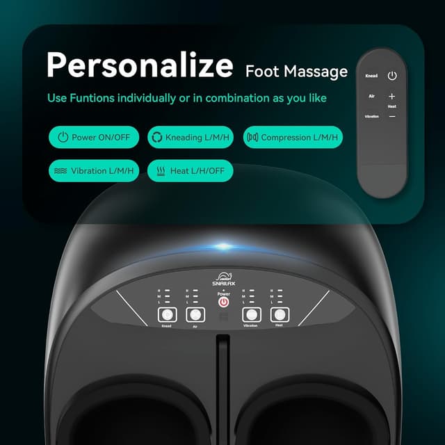 Detalle 2 de Snailax Shiatsu Foot Massager with Heat, Kneading & Vibration (Size 12) with Remote Control