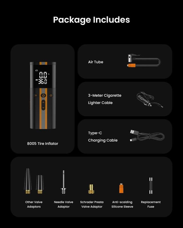 Thumbnail 6 de TowerTop 12V DC & cordless tyre inflator compressor 150 PSI with dual power, 4 preset modes and LED