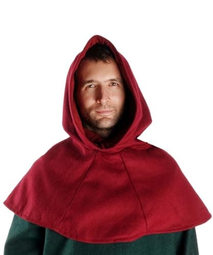 Detalle de Hemad capucha medieval fieltro rojo