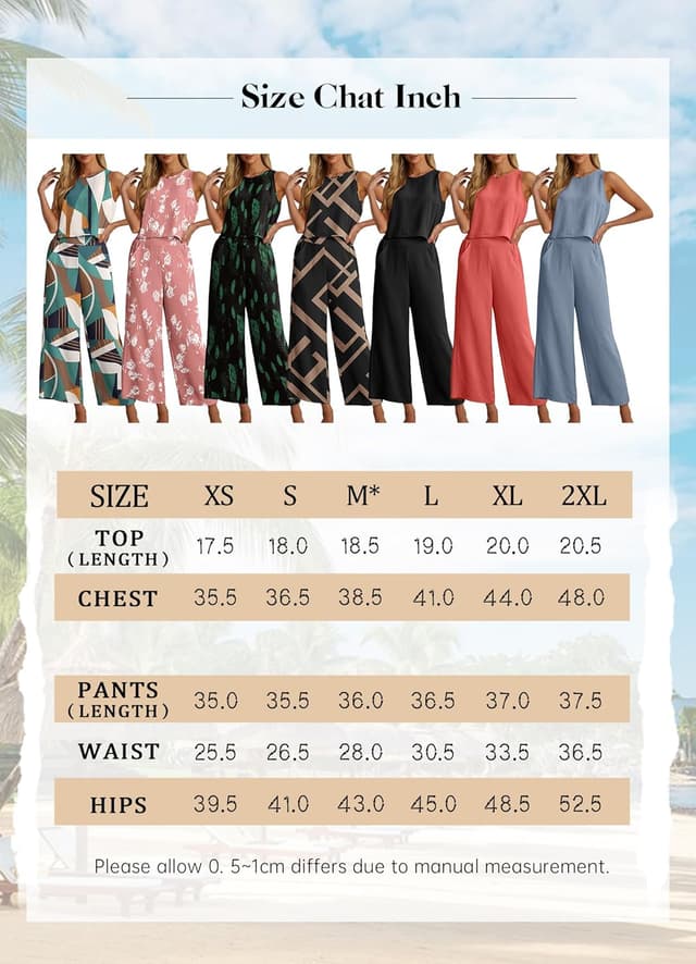 Detalle de IWOLLENCE Women’s Summer 2-Piece Outfit Set: Sleeveless Crop Tank & Wide-Leg Pants