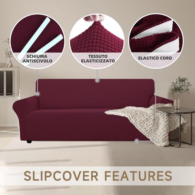 Detalle 2 de Ystyle housse de canapé 4 places bordeaux