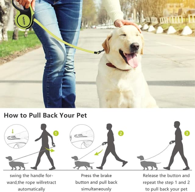 Thumbnail 6 de Hurluksi Retractable Dog Lead 5m / 16ft Extendable (Up to 50kg) with Anti-Slip Handle and Quick Brake (Green)