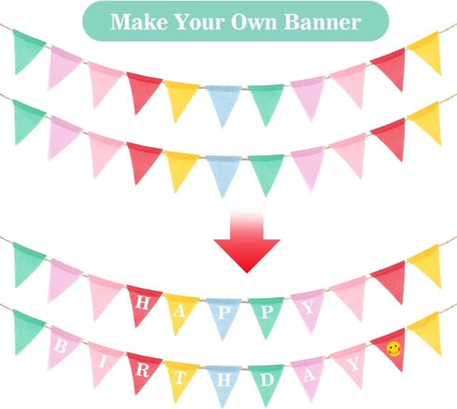 Detalle 2 de G2PLUS 12 m Wimpelkette Outdoor Pastell – 3er Set mit 36 Wimpeln, wetterfest