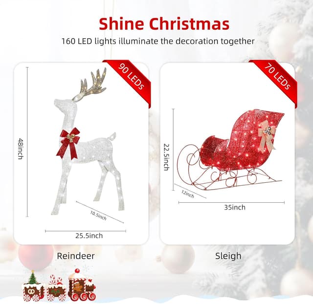 Thumbnail 1 de Lighted Reindeer & Sleigh Christmas Decor 2 Pcs 🎄