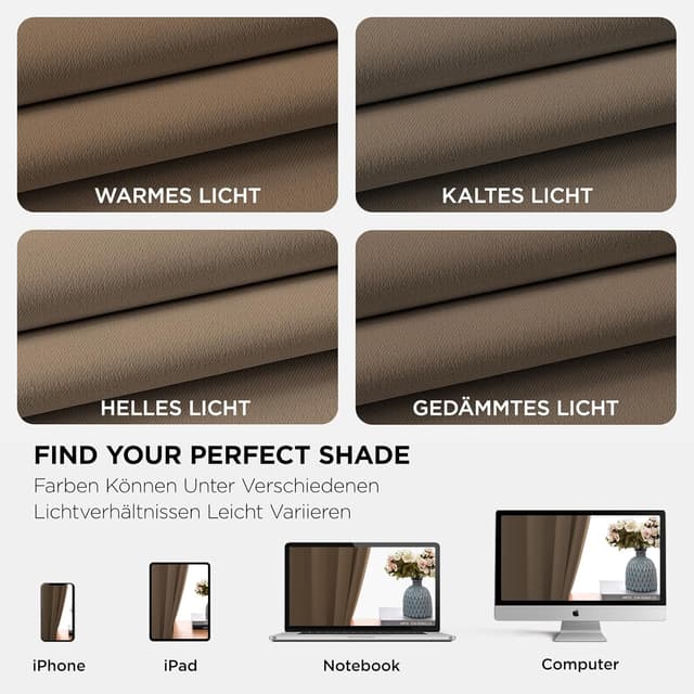 Thumbnail 6 de Joydeco Blickdichte Vorhänge 2er Set Cappuccino