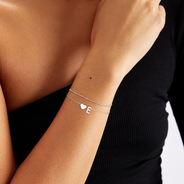 Detalle de SLOONG Herz-Buchstaben-Armband für Damen (vergoldet Silber/18K Gold), personalisiert & verstellbar