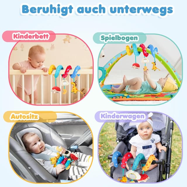 Detalle 2 de URMYWO Kinderwagen-Spielzeug: Baby Activity Spirale mit Spiegel für Bett, Autositz & Babyschale