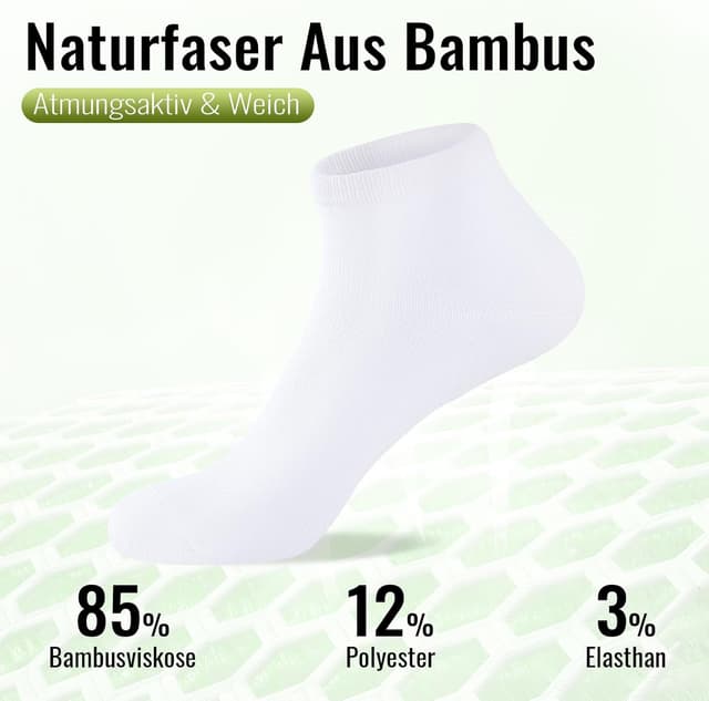 Detalle de SukModen 12/24 Paar Sneaker-Socken aus Bambus – Anti-Geruch, atmungsaktiv & verstärkte Zonen