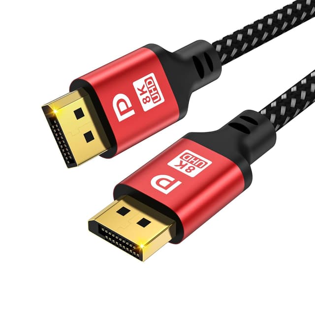 Detalle de 6FT DisplayPort 1.4 Cable (DP to DP) — 32.4Gbps HBR3, up to 8K60Hz/4K144Hz, braided with gold-plated connectors