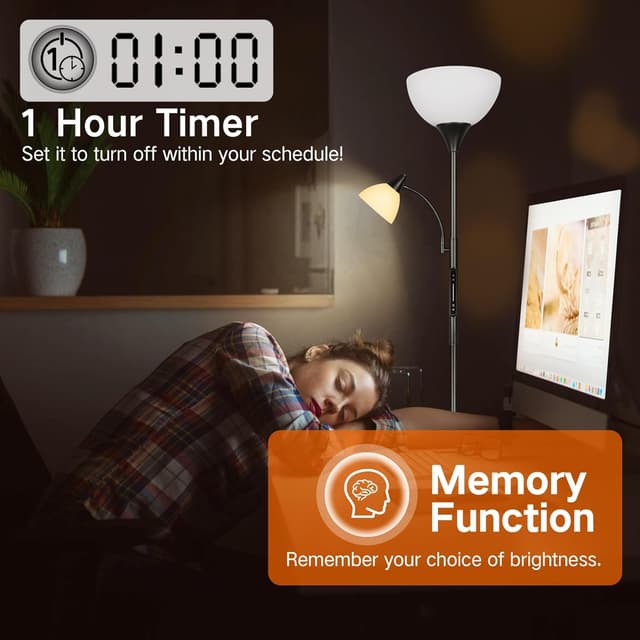 Thumbnail 6 de OUTON Dimmable LED Floor Lamp with Touch Control, Remote & App (Uplighter + Reading Goose Neck) and 1-Hour Timer