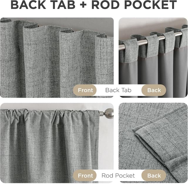 Detalle de Joydeco Blackout Thermal Lined Curtains (2 Panels) – 55x96 Inch with Back Tabs & Rod Pocket