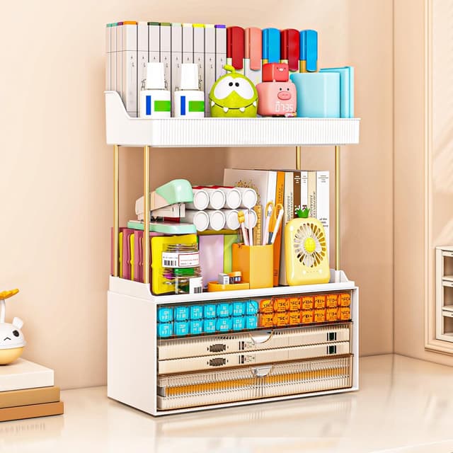 Detalle de Caktraie Bathroom Organizers and Storage (3 Drawers, 2 Tier) for Vanity Countertop — Amber