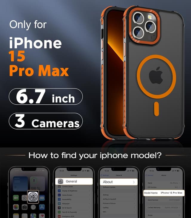 Detalle 2 de DEERLAMN Strong Magnetic Case for iPhone 15 Pro Max (6.7-inch) with MagSafe Compatibility, Frosted Orange