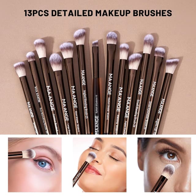 Thumbnail 6 de MAANGE 20-Piece Foundation & Eye Makeup Brush Set with Double-Ended Kabuki Brushes (Coffee)