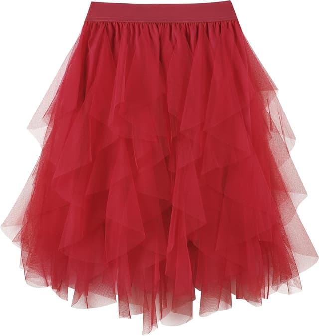 Detalle 2 de TRIWORKS Tulle Skirt for Women – Irregular Elastic High Waist Layered Midi Mesh Tutu