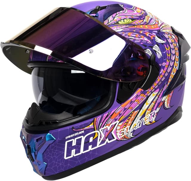 Detalle de HAX Obsidian Pro Full Face Dual Visor Motorcycle Helmet (Pinlock Ready, DOT Approved) — Slyer Purple, Adult