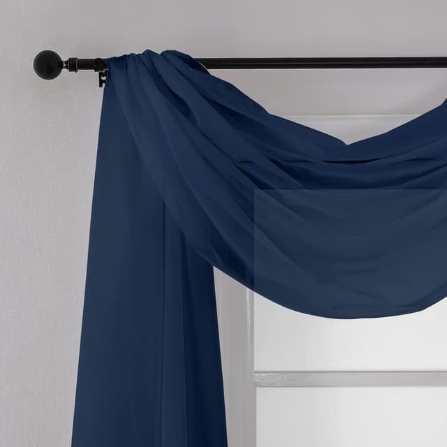 Detalle 2 de Chyhomenyc Navy Blue Sheer Scarf Valances (2-Pack) — 42" x 216" Extra Long Window Drapes