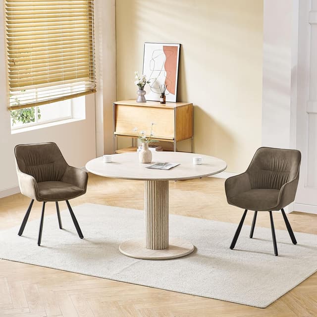 Thumbnail 6 de LEWE 360° Swivel Dining Chairs (Set of 2) with Arms, Backrest & Metal Legs in Brown