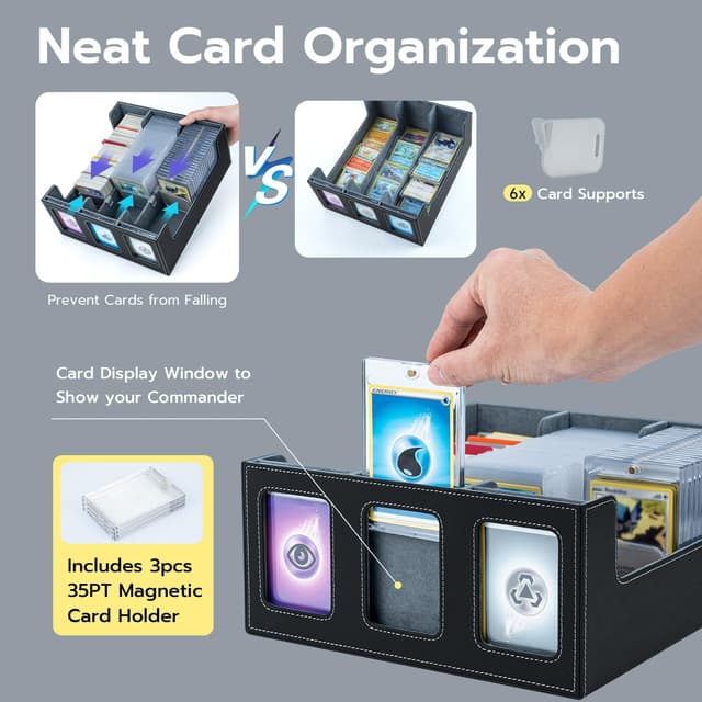 Detalle 2 de Tolesum Boîte à cartes MTG avec fenêtre, fermeture magnétique et emplacements 35 PT (noir) pour Magic Commander