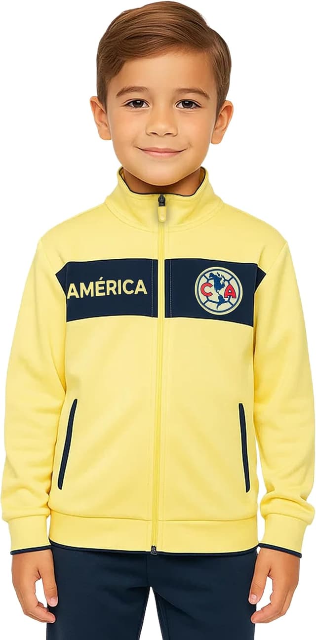 Detalle de Icon Sports Officially Licensed Club América Track Jacket for Kids (Unisex) — Polyester Zip-Up
