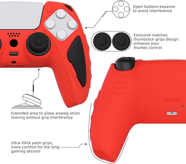 Detalle de PlayVital Knight Edition Passion Red & Black two-tone silicone cover skin for PS5 controller