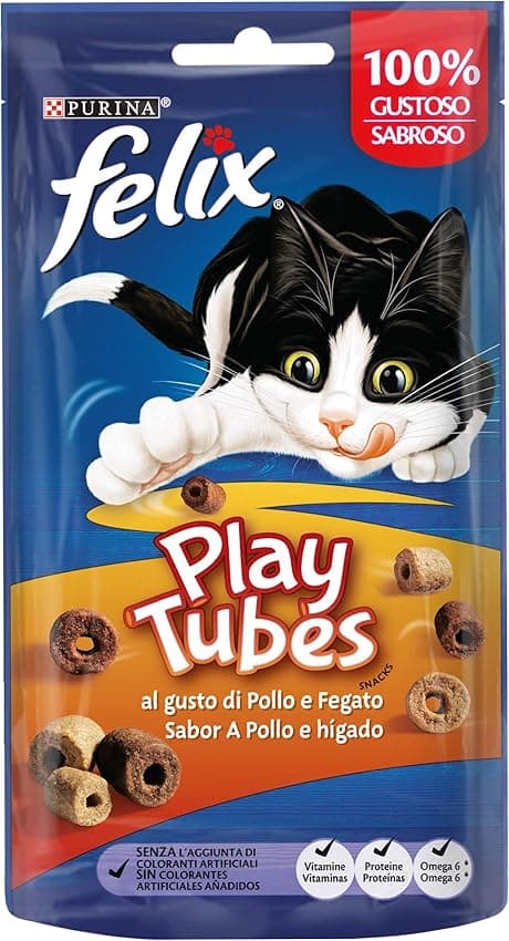 Thumbnail 5 de Purina Felix Play Tubes Snack para gato con pescado y gambas 8×50 g 🐱