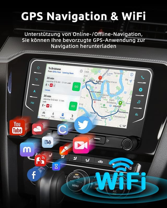 Detalle de ESSGOO 4+64G 7-Zoll Autoradio mit Wireless CarPlay & Android Auto für VW Golf, Tiguan, Passat & Co.