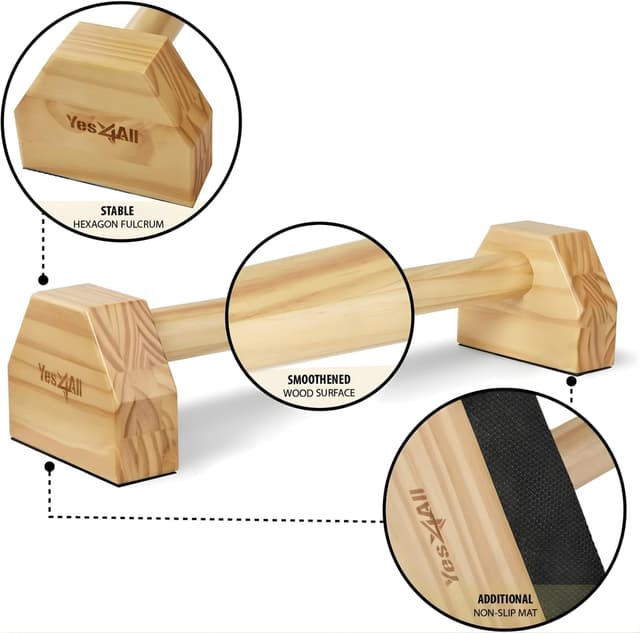 Detalle de Yes4All parallele calisthenics in legno/acciaio per dip e push-up