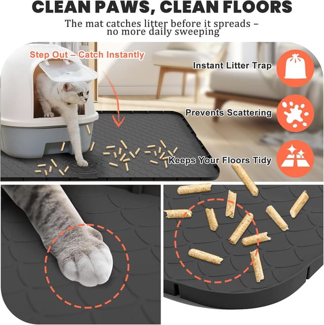 Detalle de Silikon Katzenklo Matte XXL 88 × 56 cm – wasserfest, rutschfest & leicht zu reinigen (schwarz)