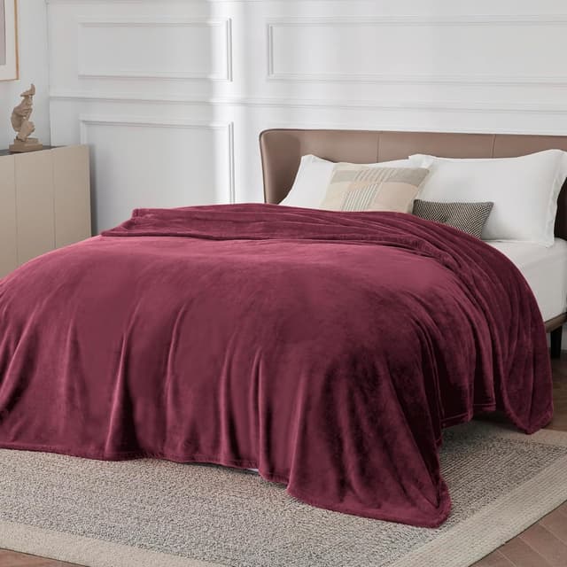Detalle de BEDSURE Kuscheldecke XXL flauschig in Weinrot, 230x270 cm – warm, weich & pflegeleicht