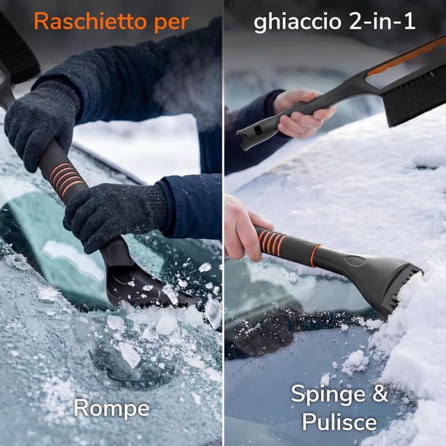 Detalle de Upgrade4cars Raschietto Ghiaccio per Auto con Spazzola alta qualità e impugnatura ergonomica