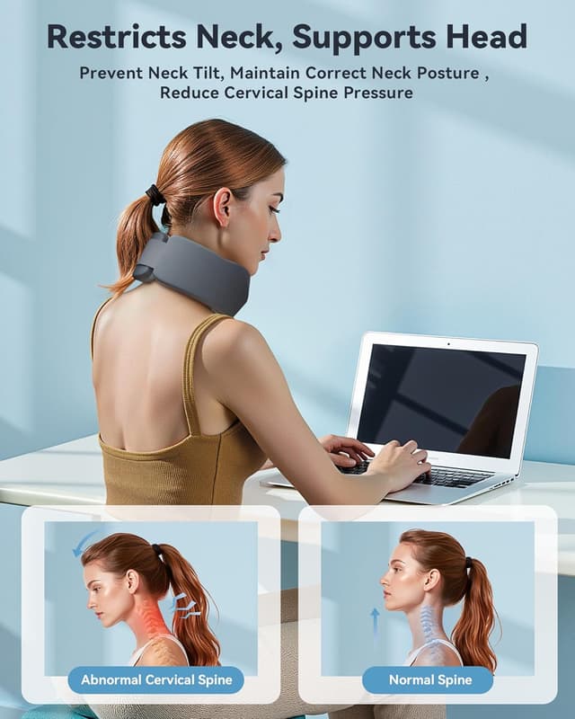 Detalle de BETOVIN Neck Brace for Sleeping (Gray, Large) — Soft Cervical Collar for Neck Pain Relief and Support