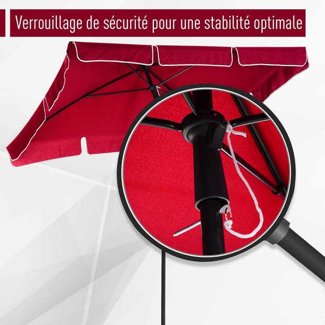 Detalle de Outsunny parasol de jardin rectangulaire droit inclinable en aluminium et polyester haute densité, 2 x 1,3 m rouge