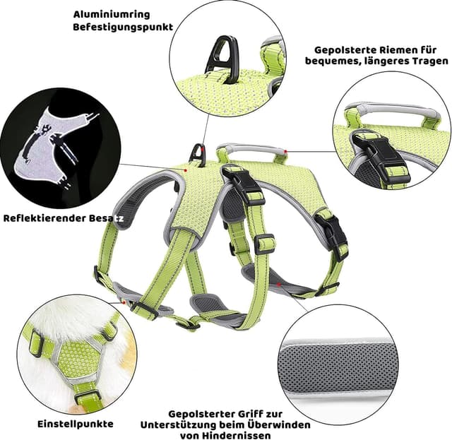 Detalle de BELPRO Mehrzweck-Hundegeschirr (ausbruchsicher, kein Ziehen, reflektierend) – verstellbare Weste mit gepolstertem Griff, für große/aktive Hunde
