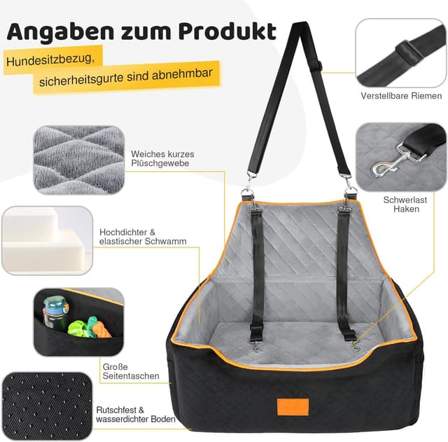 Detalle de GL GLENSLAVE Hundesitz-Erhöhung für große/mittlere Hunde bis 25 kg, abnehmbar & waschbar (schwarz/grau)