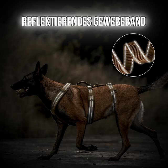 Detalle de OneTigris HOUNDLOCK Hundegeschirr mit Ausbruchschutz, gepolstertem Brustbereich und reflektierenden Nähten (Braun, M)